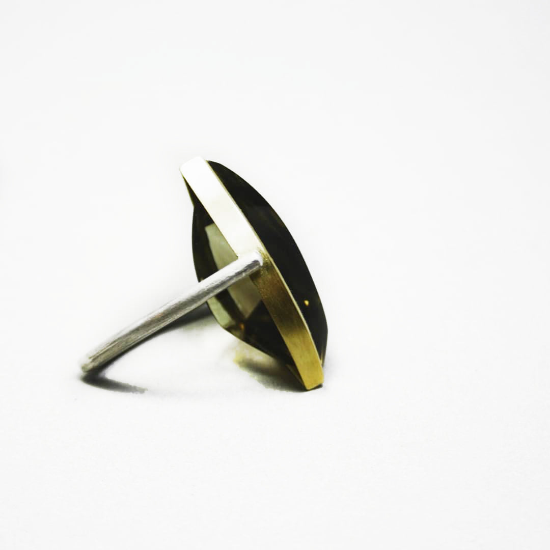 Ring 750 gold 925 silver with smoky quartz size. 57