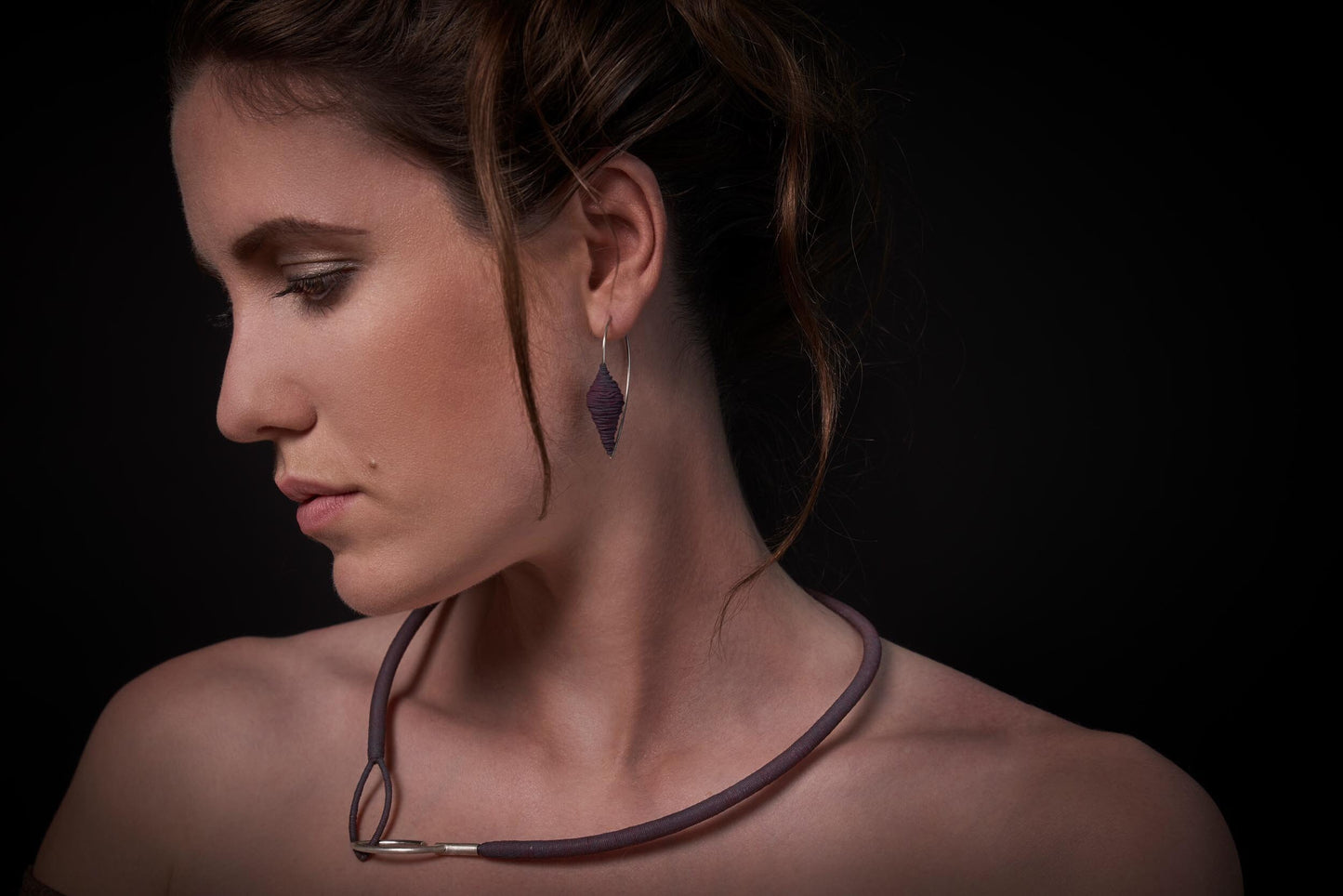 Textile earrings 925 silver hoops wrapped with yarn and resin sand