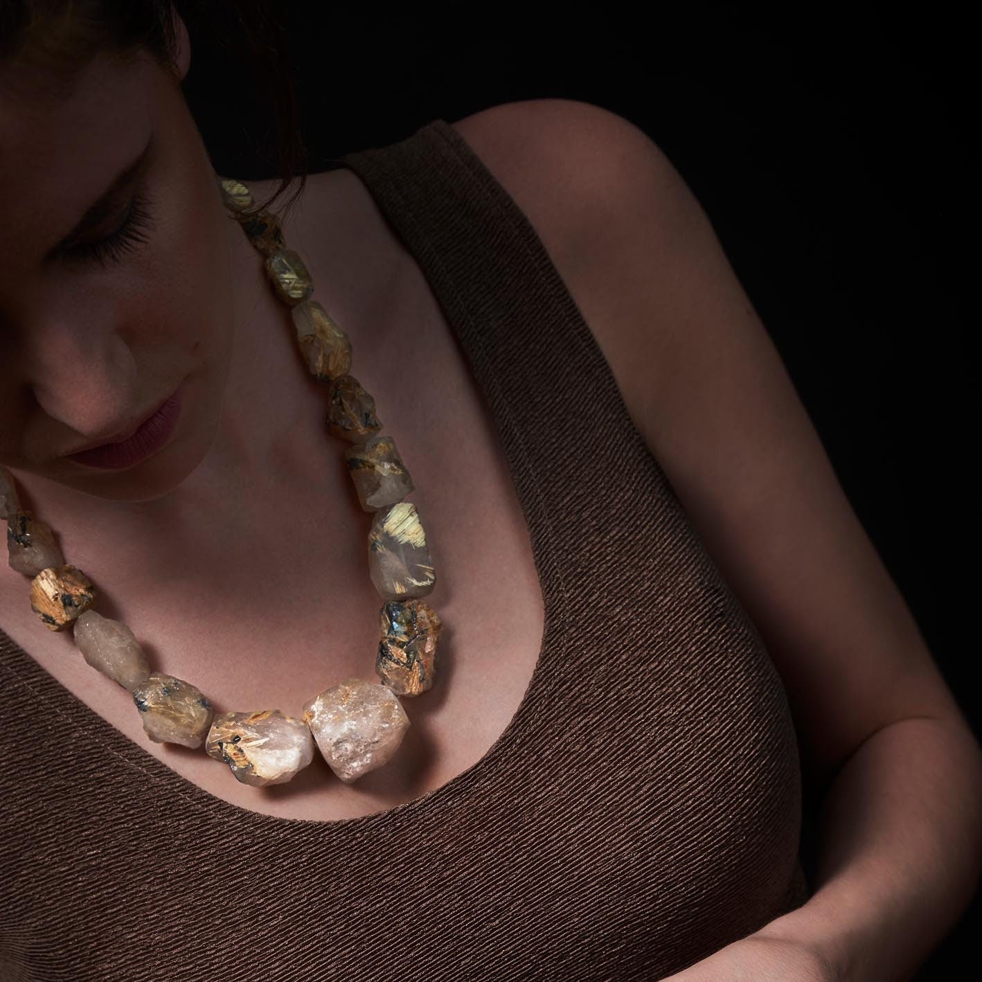 Necklace made of rutilated quartz 925 silver gold plated