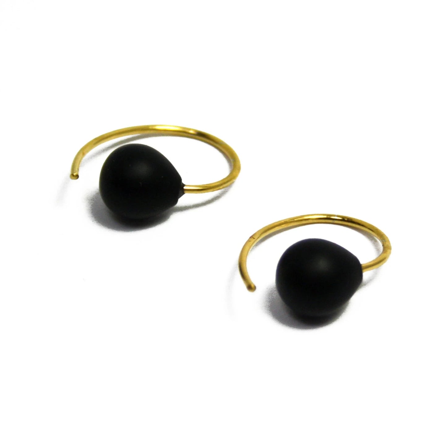 Earrings Onyx 925 silver matt gold plated