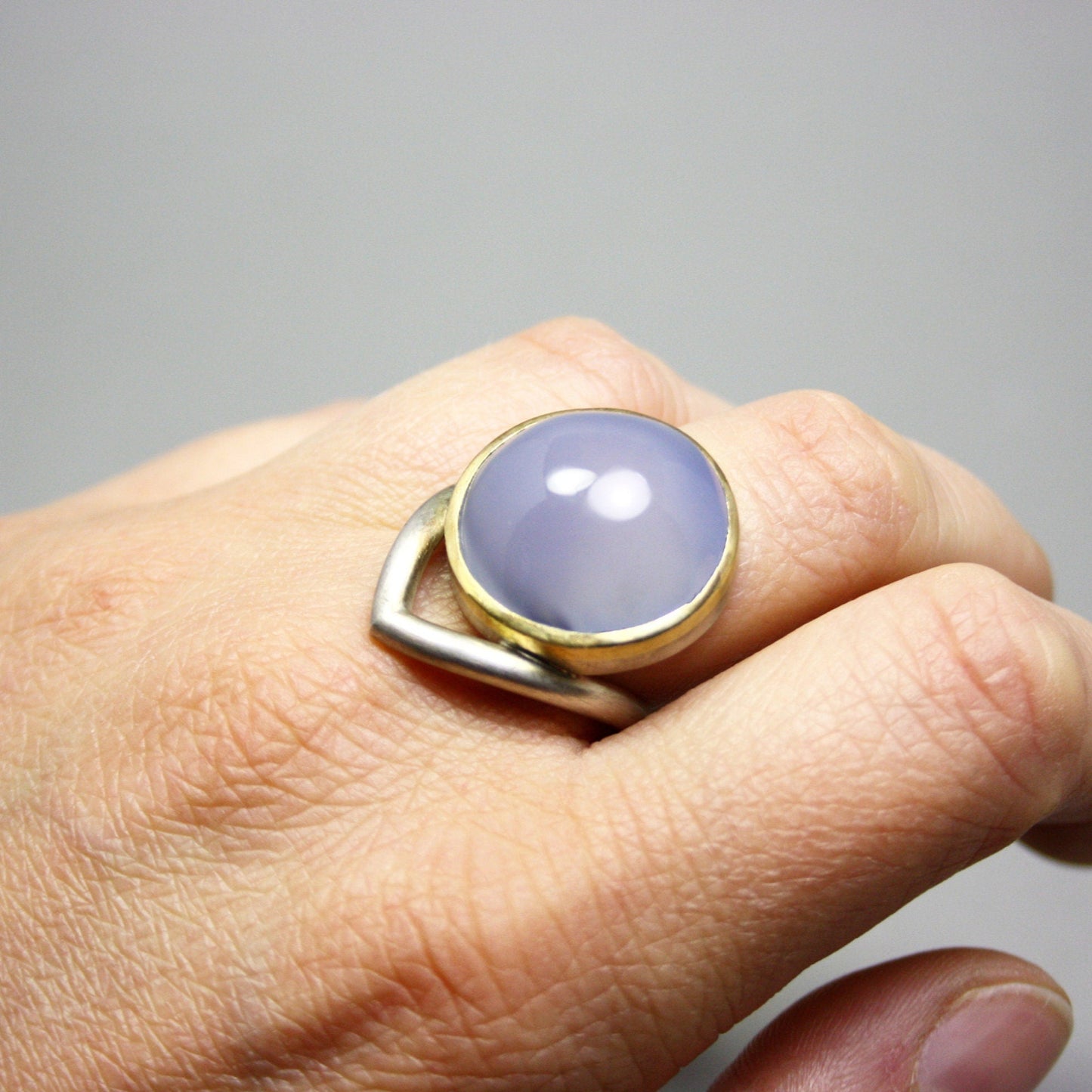 Ring 750er Gold 925er Silber mit Chalcedon Gr. 57