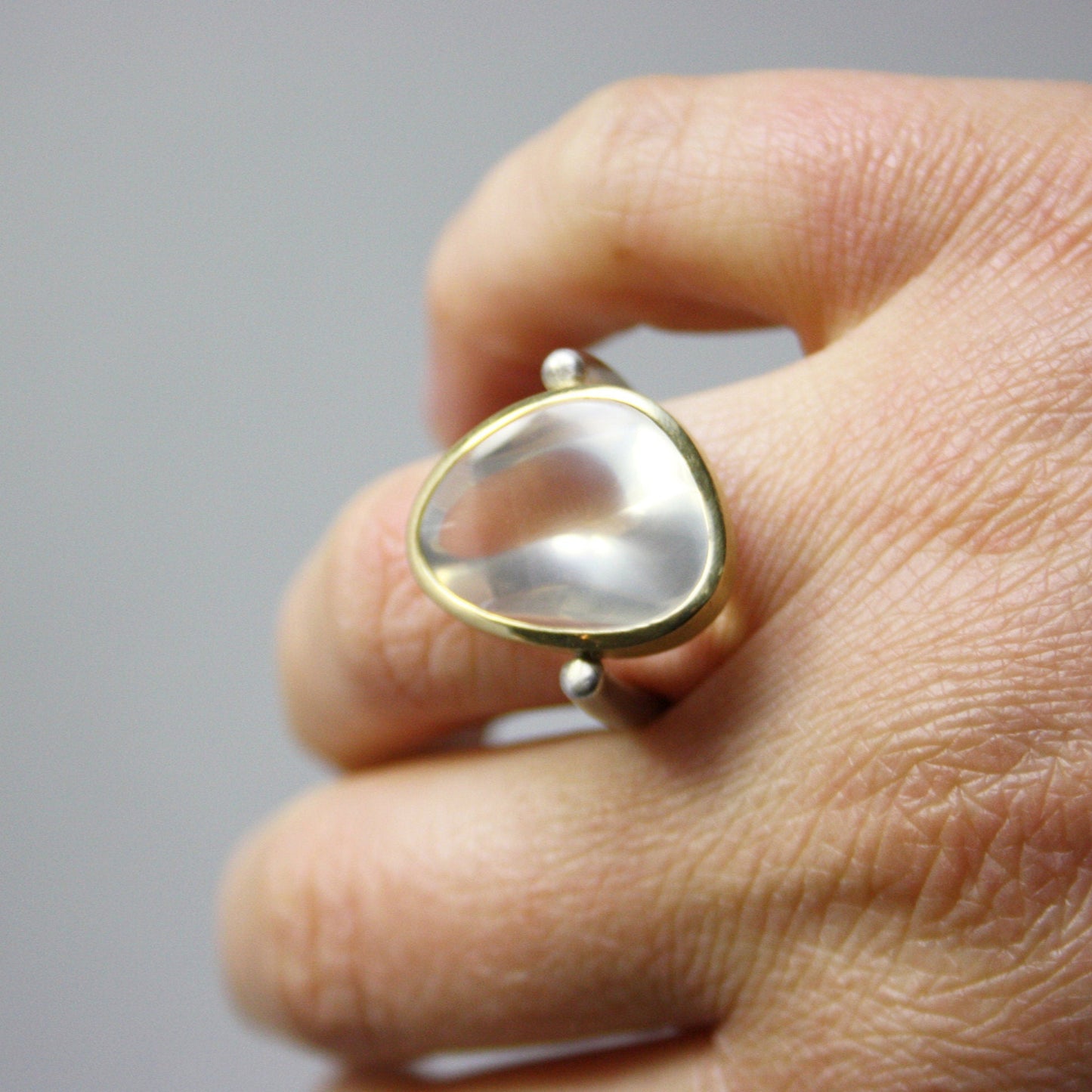 Ring 750er Gold 925er Silber mit Lemonquarz Gr. 54