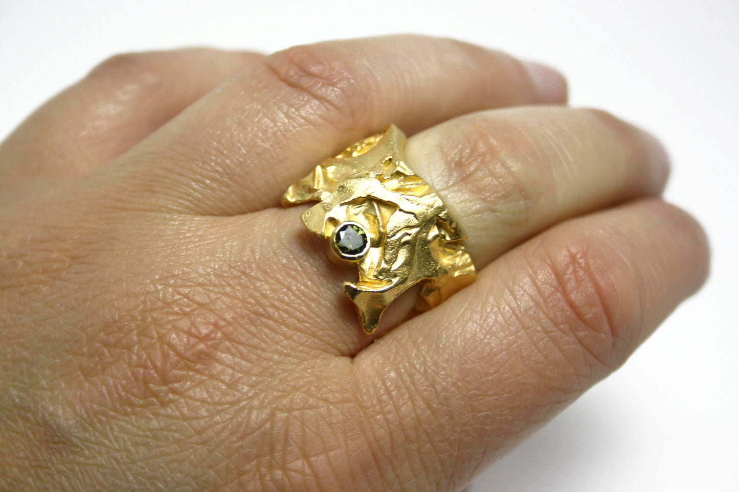 Ring 925er Silber vergoldet mit grünem Turmalin Gr. 55