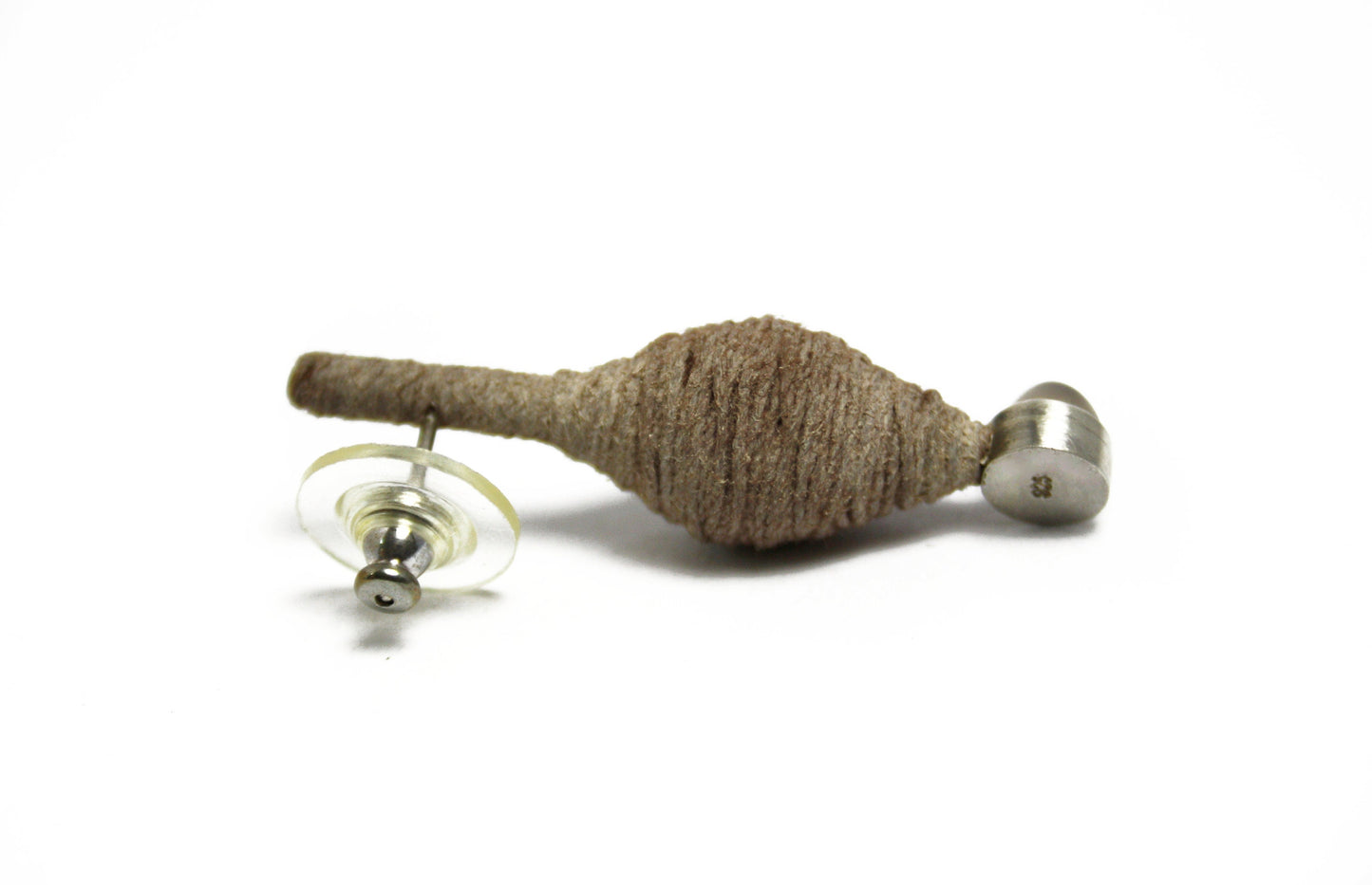 Textile stud earrings with smoky quartz 925 silver yarn synthetic resin sand color