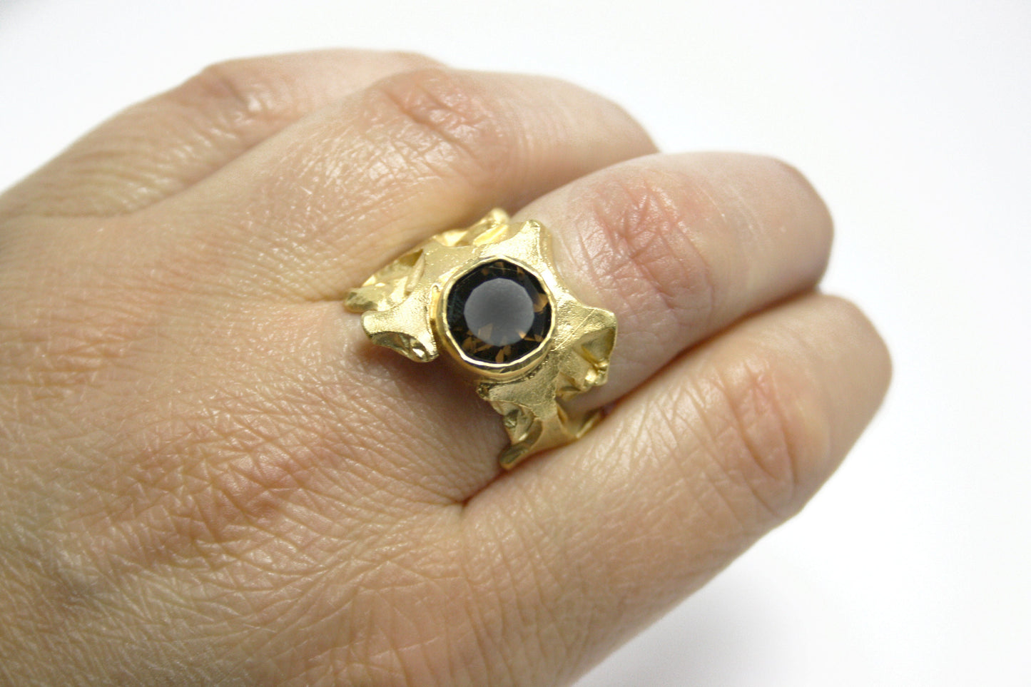Ring 925er Silber vergoldet mit Rauchquarz Gr. 56