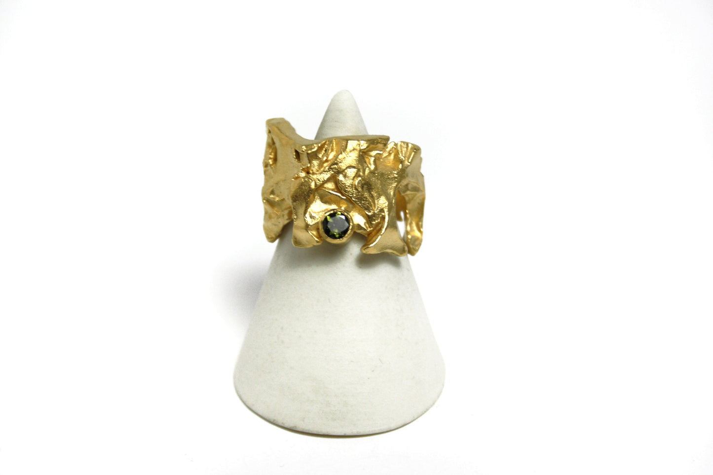 Ring 925er Silber vergoldet mit grünem Turmalin Gr. 55