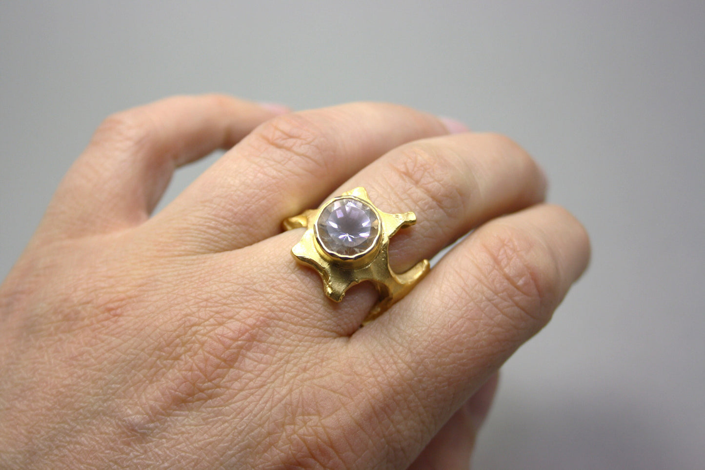 Ring 925er Silber vergoldet mit Bergkristall Gr. 57