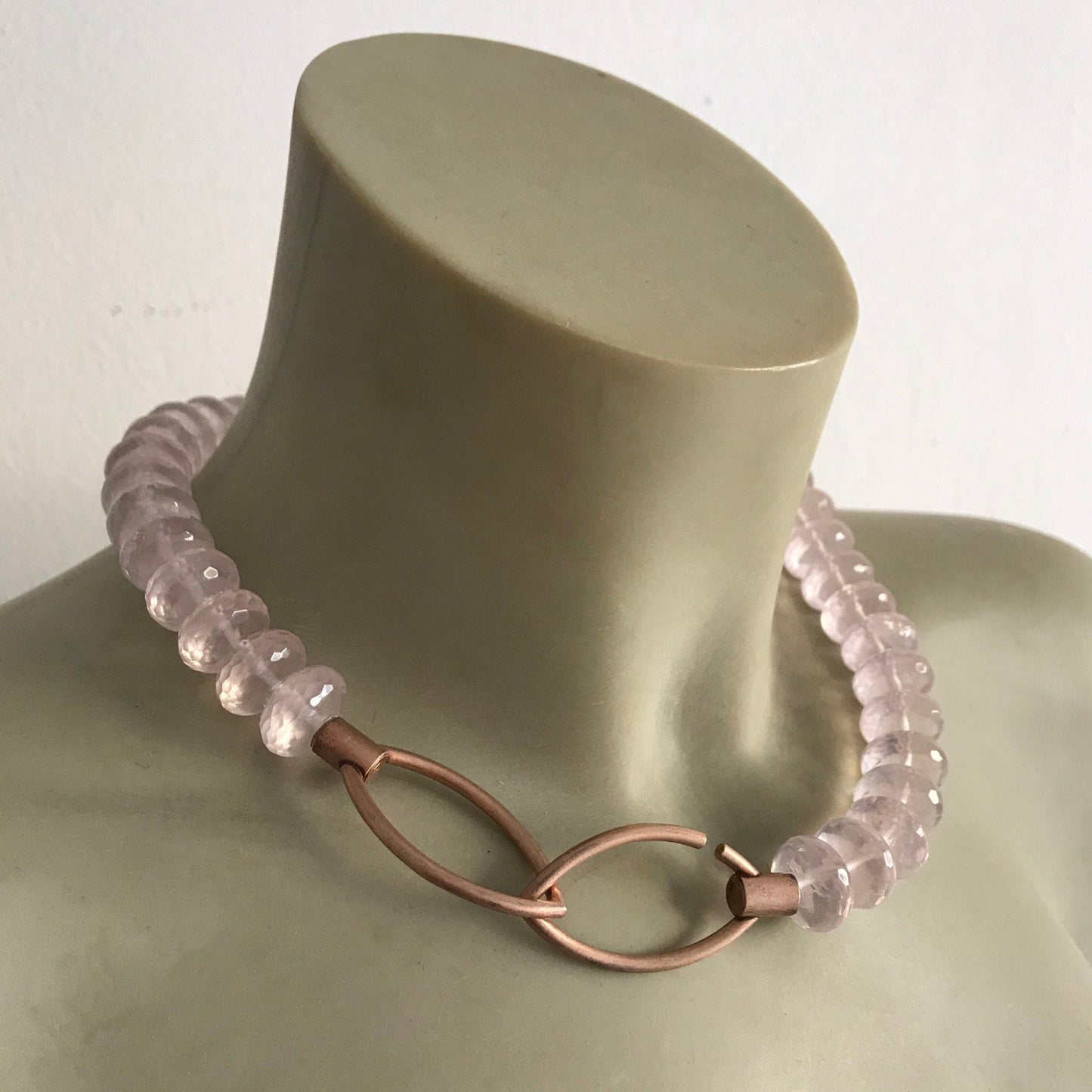 Necklace made of rose quartz 925 silver red gold plated