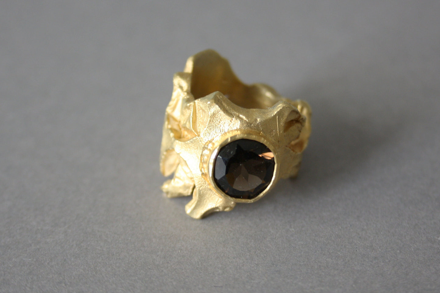 Ring 925er Silber vergoldet mit Rauchquarz Gr. 56