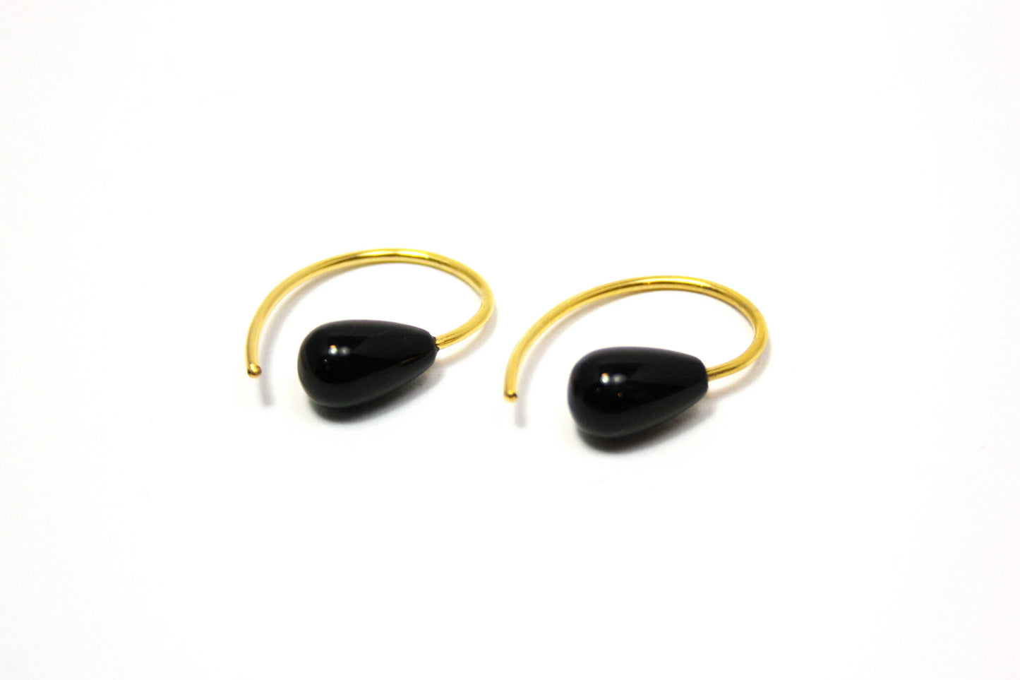 Earrings Onyx 925 silver matt gold plated