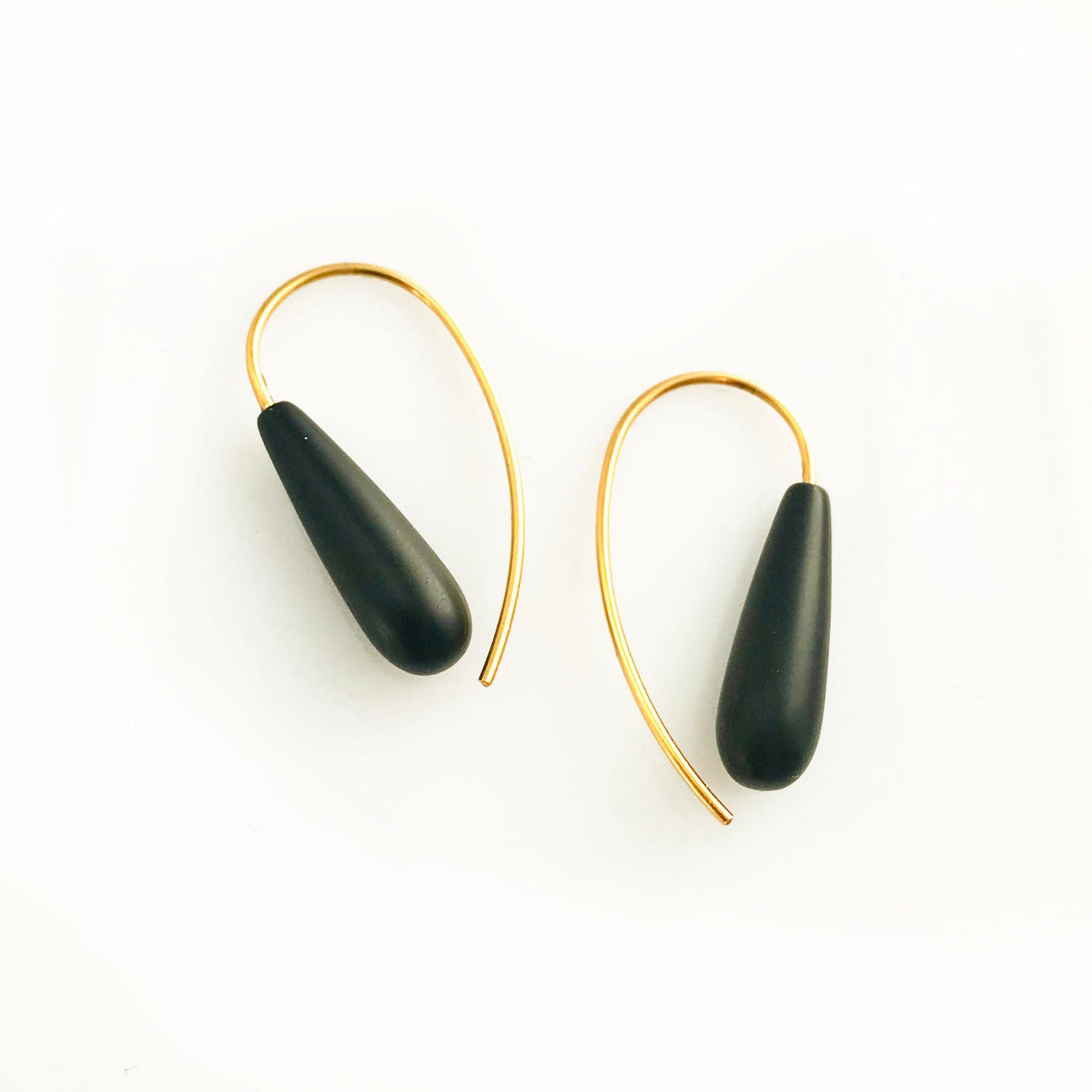 Earrings Onyx 925 silver matt gold plated