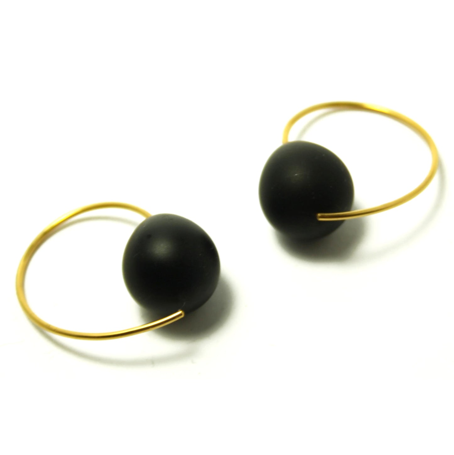 Earrings Onyx 925 silver matt gold plated