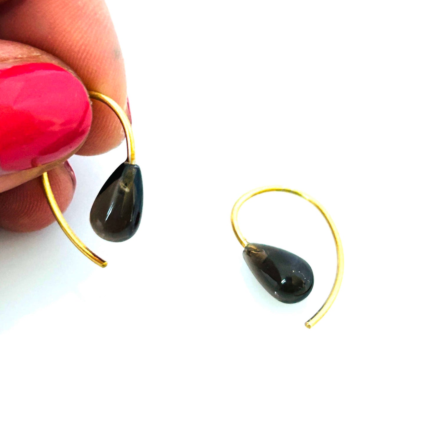 kleine Ohrhänger Rauchquarz 925-Silber vergoldet