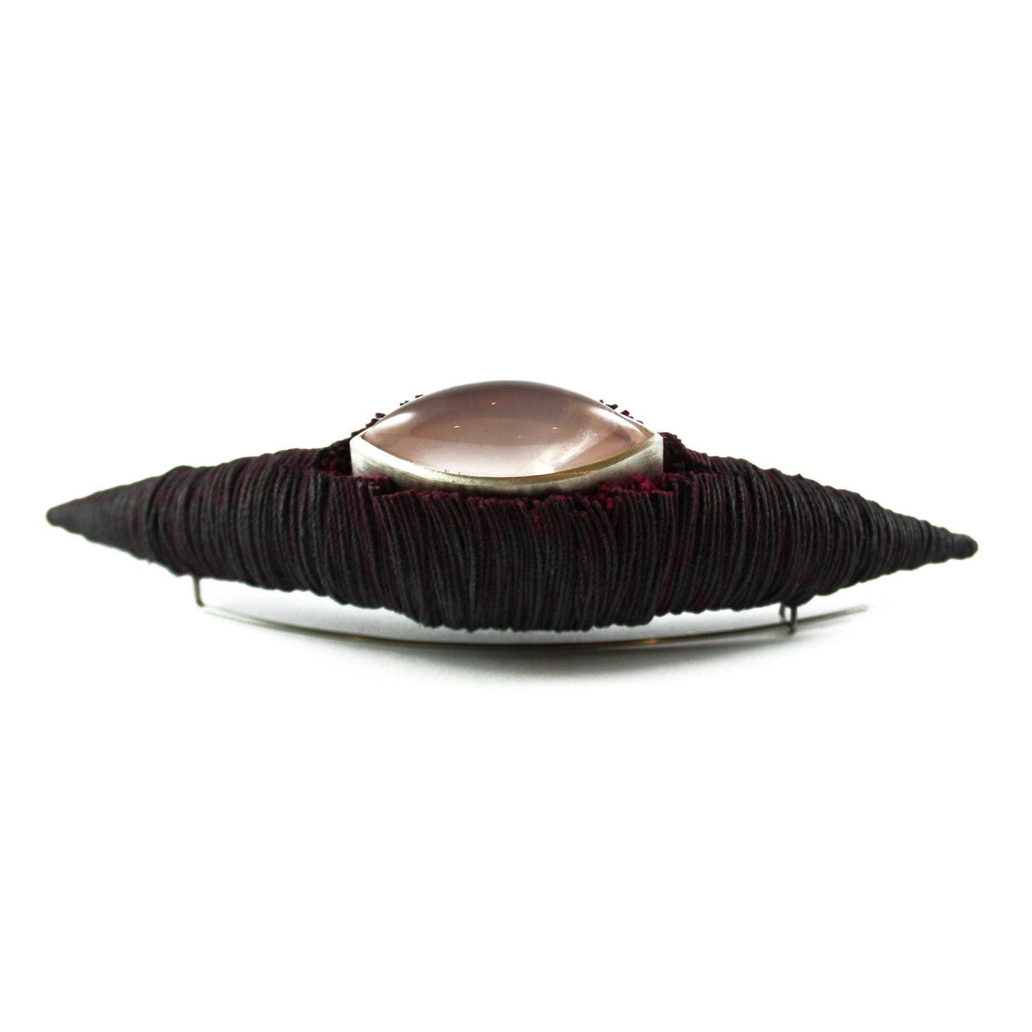 Textil Brosche Rosenquarz Garn Kunstharz 925-Silber Anthrazit