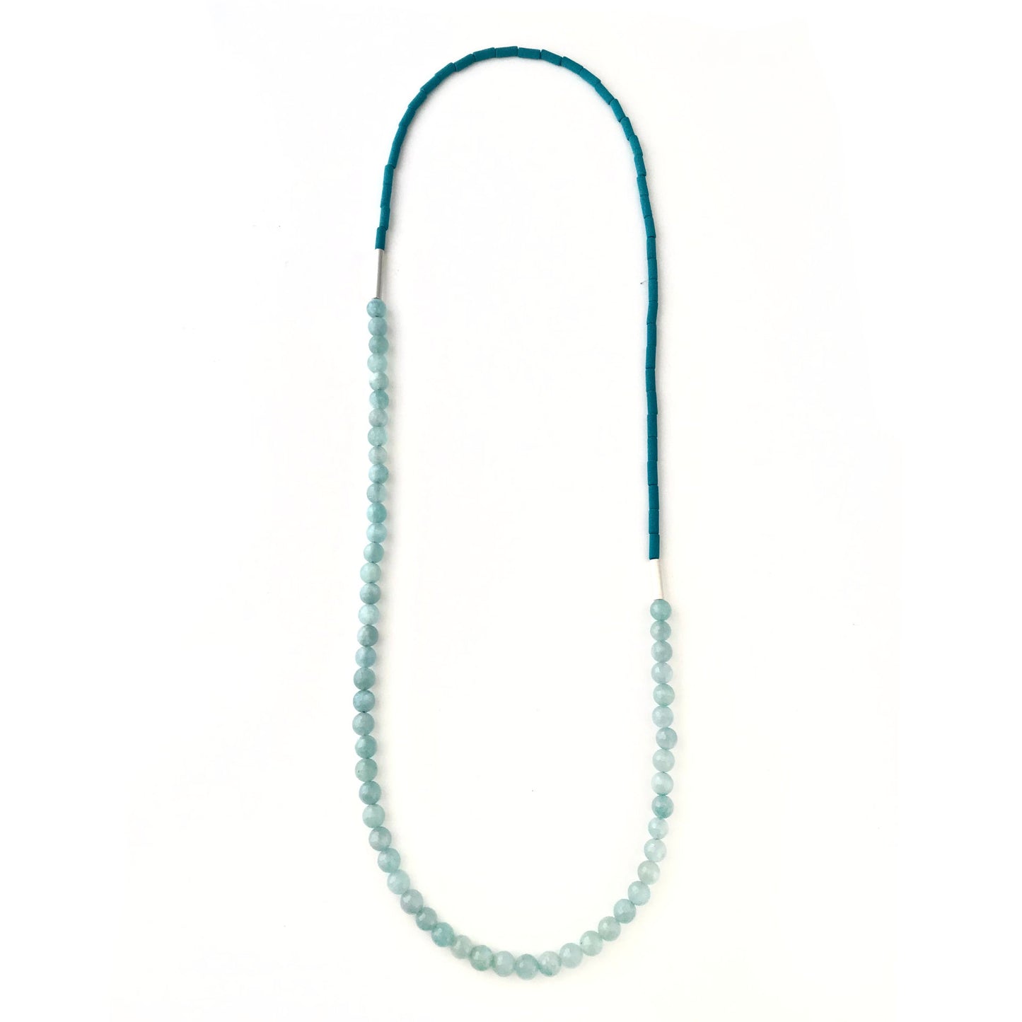 Long necklace aquamarine lava 925 silver