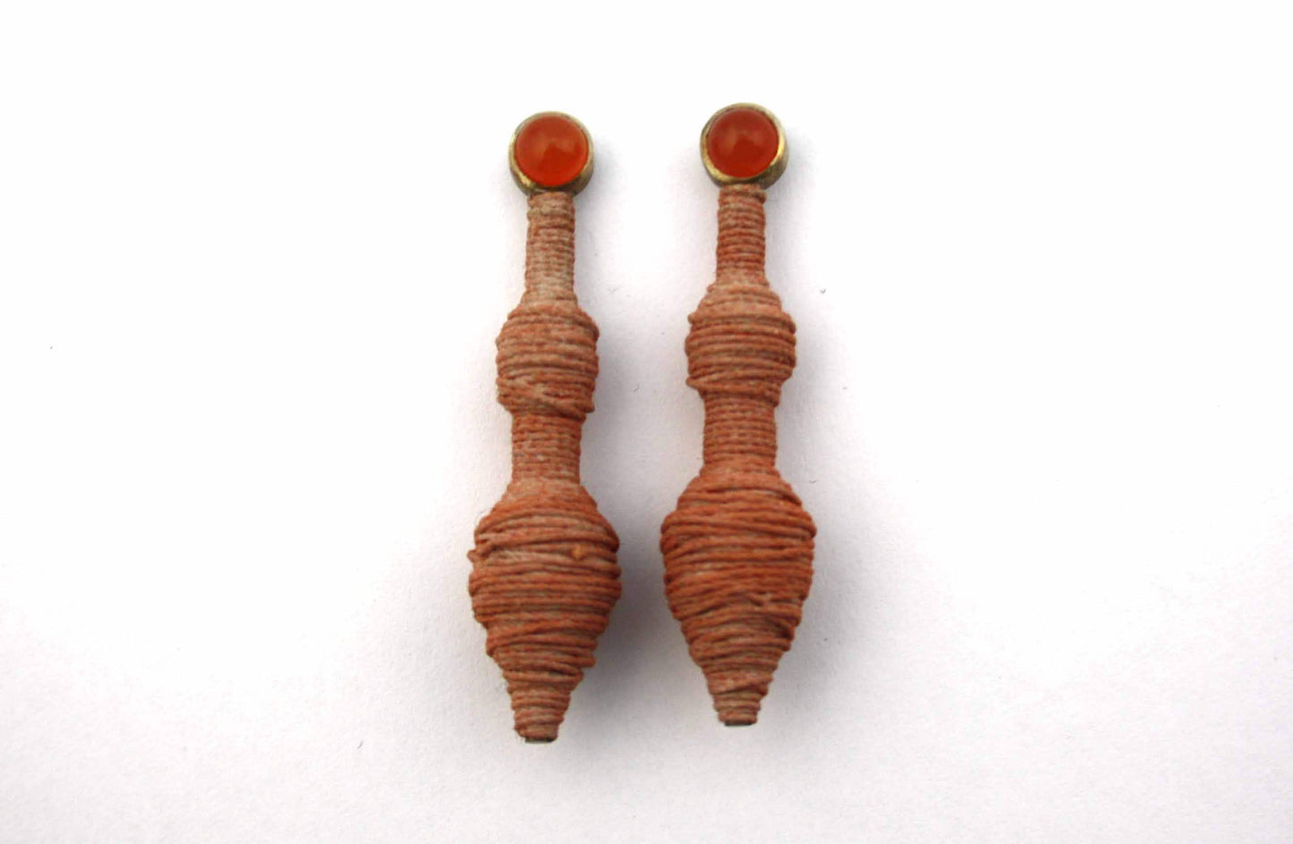 Textile stud earrings with carnelian 925 silver yarn synthetic resin orange