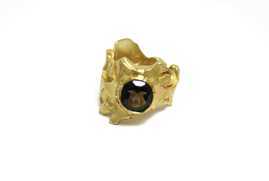 Ring 925 silver gold-plated with smoky quartz size. 56