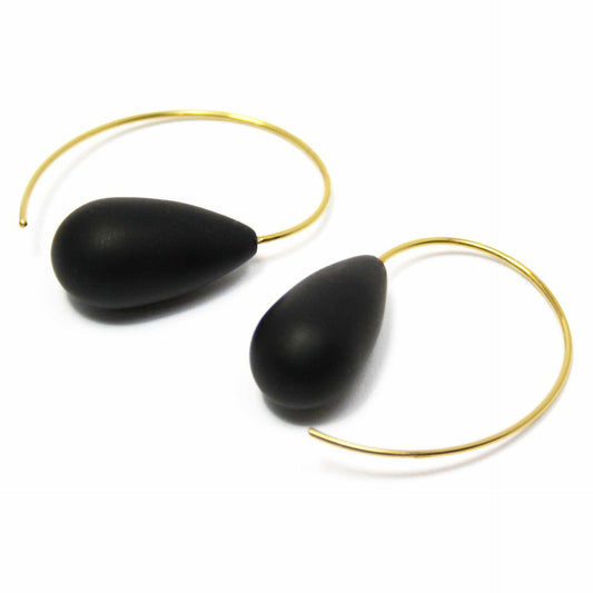 Earrings Onyx 925 silver matt gold plated