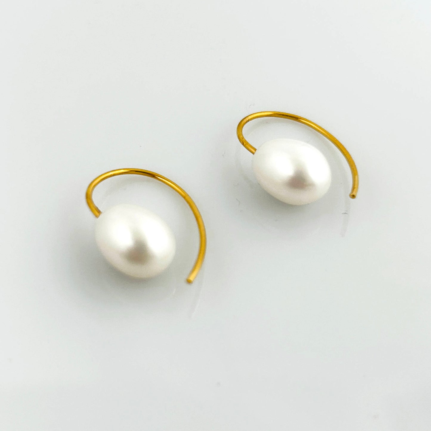 Earrings white freshwater pearl 925 silver gold plated