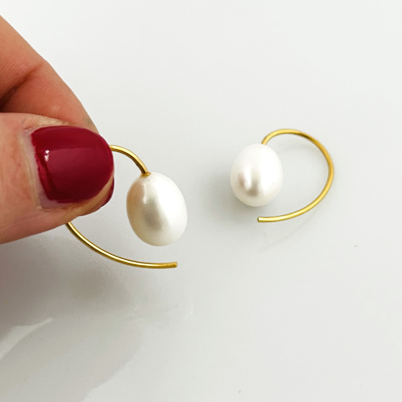 Earrings white freshwater pearl 925 silver gold plated