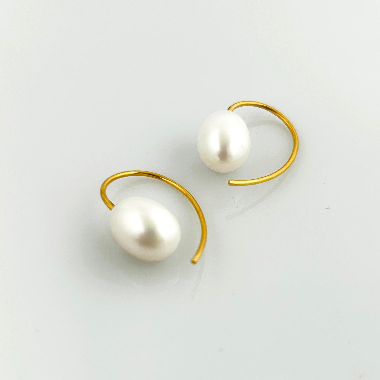 Earrings white freshwater pearl 925 silver gold plated