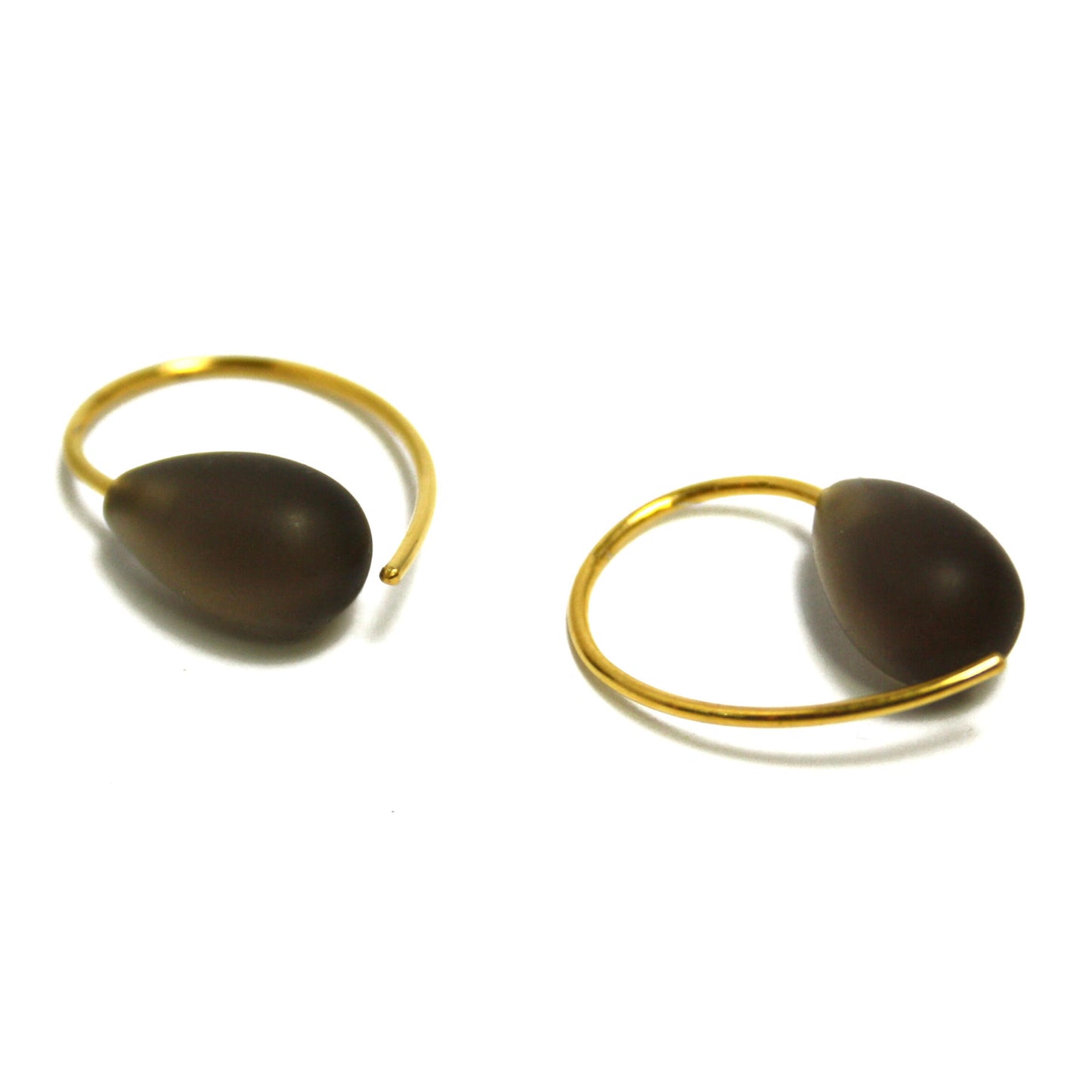 Earrings smoky quartz 925 silver gold plated matt