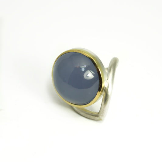 Ring 750er Gold 925er Silber mit Chalcedon Gr. 57